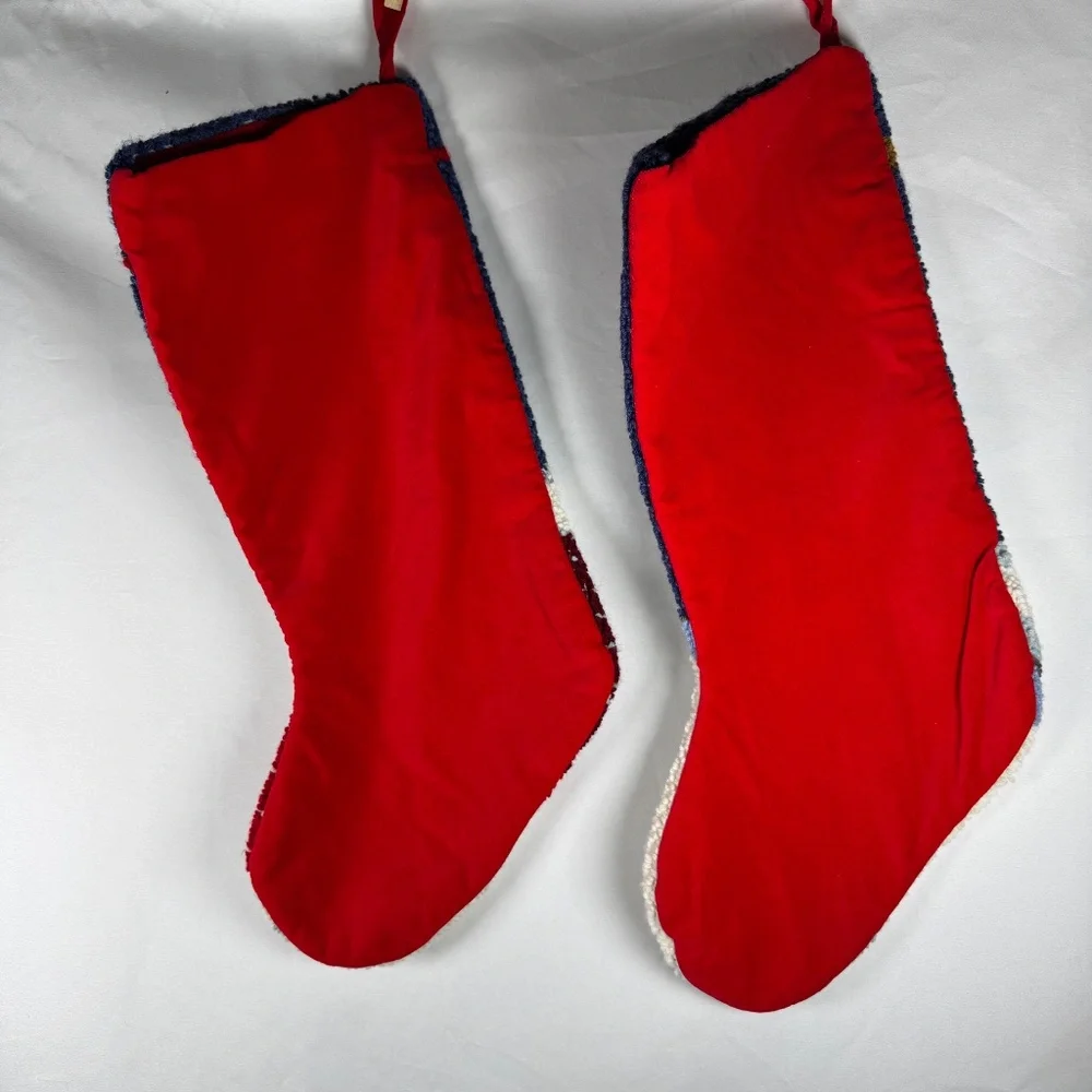 Set of 2 Vintage Hook & Loop Christmas Stocking